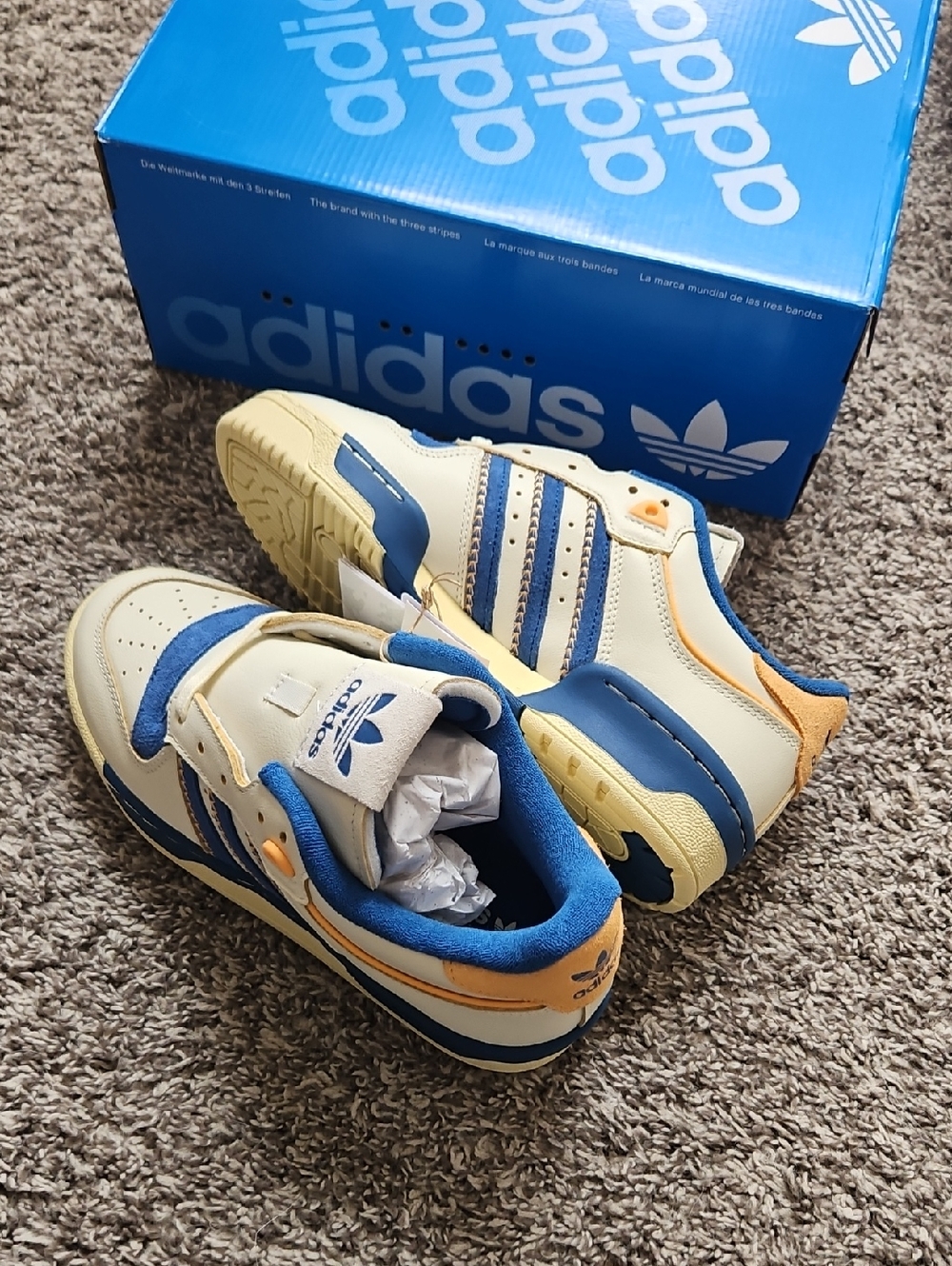 adidas Cream, Blue & Orange Low-Top Sneakers